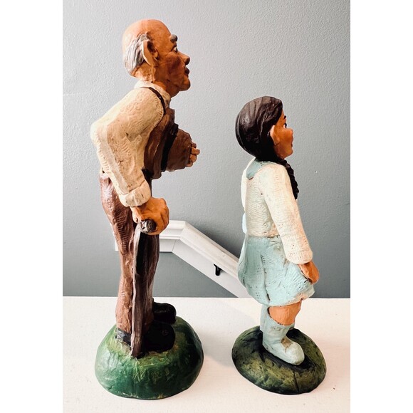 Signed Folk Art Wood Figures Pair Man and Girl Hand Carved J. Schmidt - Picture 7 of 8